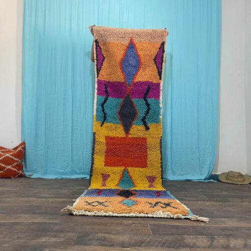 Gorgeous Green Runner Rug Decor Wool, Authentic Moroccan Berber Rug Colorful