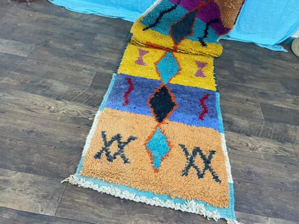 Gorgeous Green Runner Rug Decor Wool, Authentic Moroccan Berber Rug Colorful