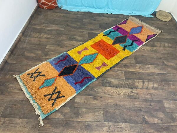 Gorgeous Green Runner Rug Decor Wool, Authentic Moroccan Berber Rug Colorful