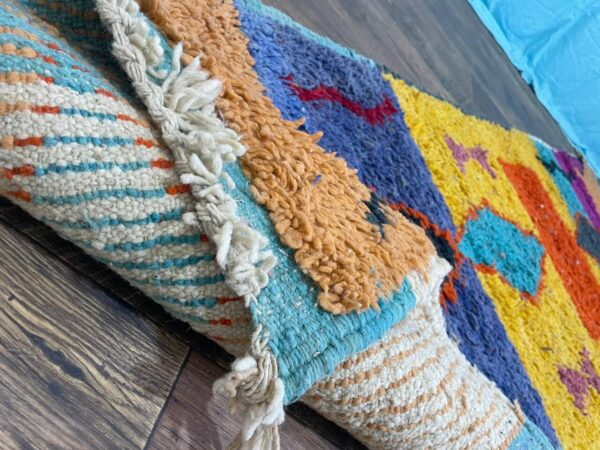 Gorgeous Green Runner Rug Decor Wool, Authentic Moroccan Berber Rug Colorful