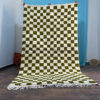 Large GREEN and white checkered rug, Moroccan Berber checkered rug, Checkered area rug-Checkerboard Rug beniourain rug, Soft black white Rug