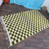 Large GREEN and white checkered rug, Moroccan Berber checkered rug, Checkered area rug-Checkerboard Rug beniourain rug, Soft black white Rug