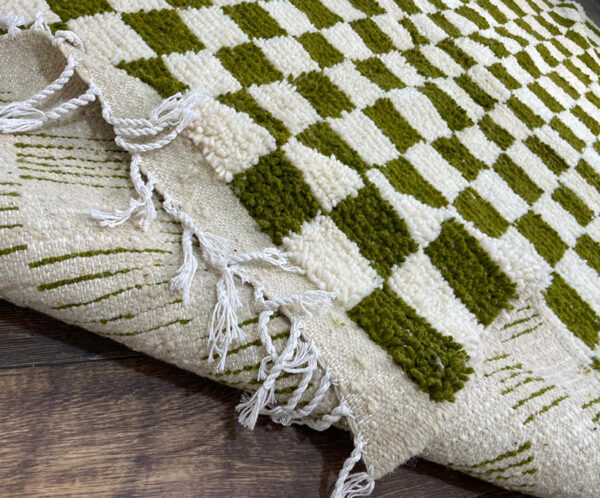 Large GREEN and white checkered rug, Moroccan Berber checkered rug, Checkered area rug-Checkerboard Rug beniourain rug, Soft black white Rug
