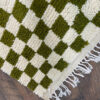 Large GREEN and white checkered rug, Moroccan Berber checkered rug, Checkered area rug-Checkerboard Rug beniourain rug, Soft black white Rug