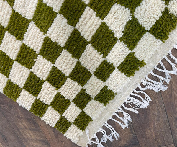 Large GREEN and white checkered rug, Moroccan Berber checkered rug, Checkered area rug-Checkerboard Rug beniourain rug, Soft black white Rug